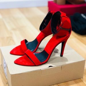 Zara Red Suede Ankle Strap Heels